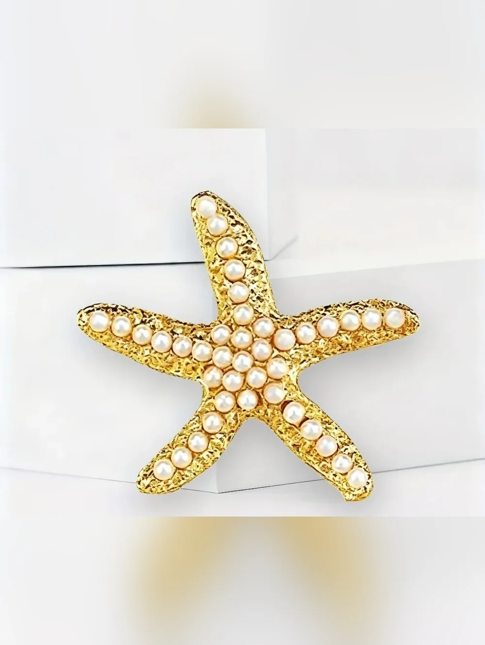 Trendy Gold Starfish Beaded Summer Brooch NIP